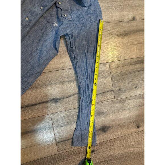 Ariat Mens M Retro Fit Blue Denim Pearl Snap Long Sleeve Shirt Pockets - Picture 7 of 7